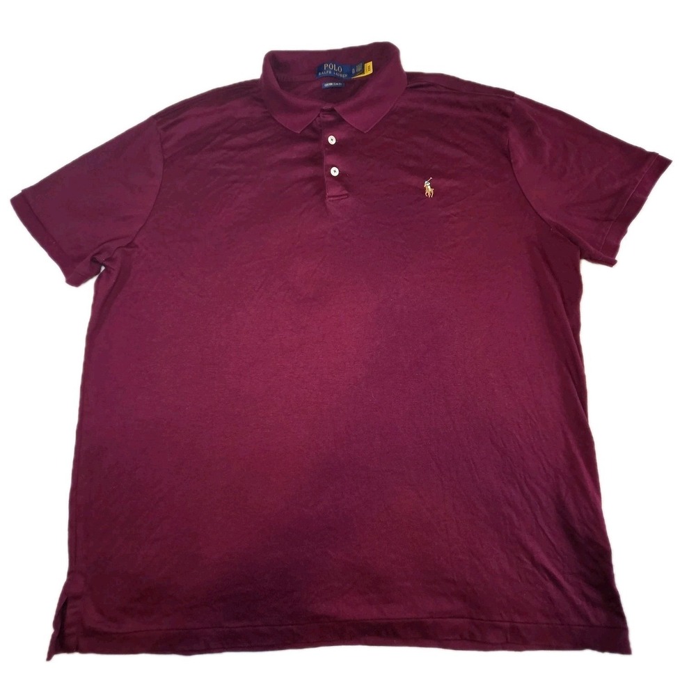 RALPH LAUREN Polo Shirt Men XL Red Cotton Custom Slim Fit Flesh Pony